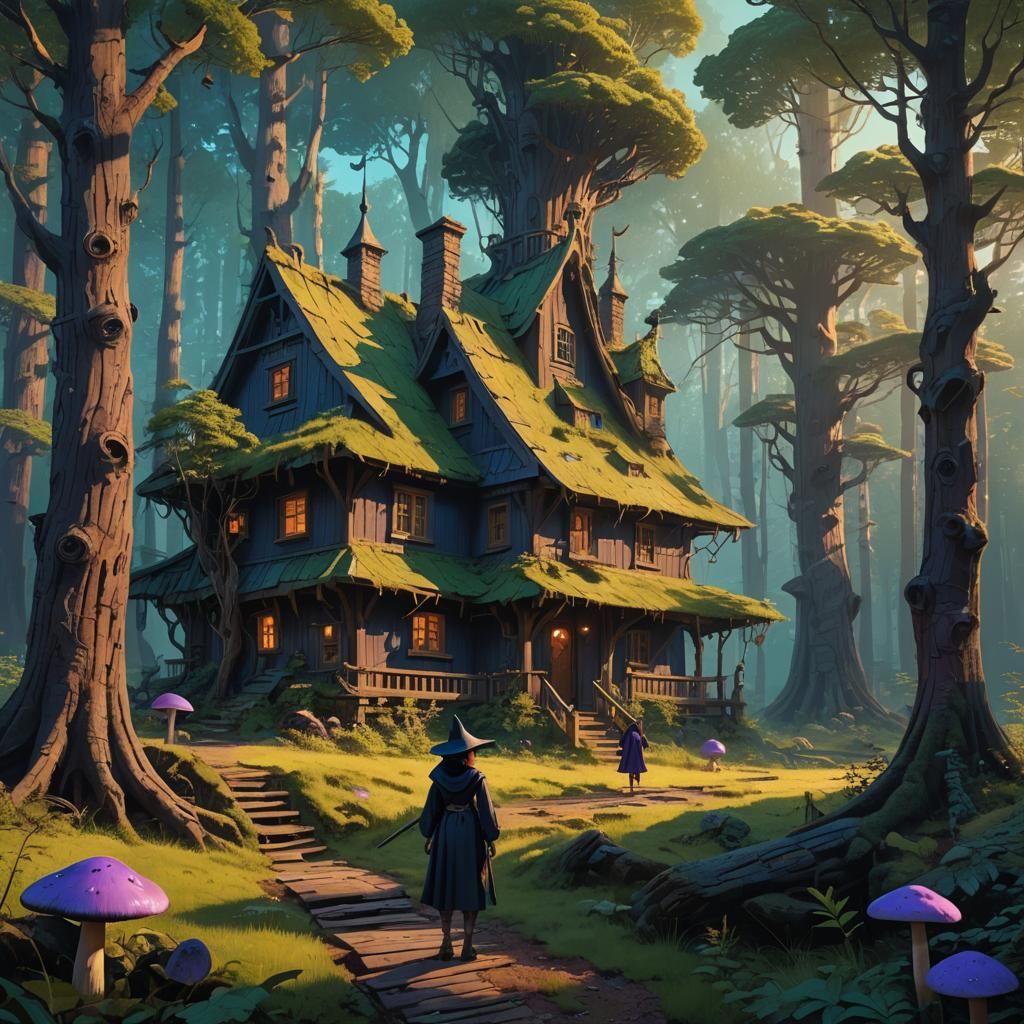 Mystical Witch House in Fantasy Forest