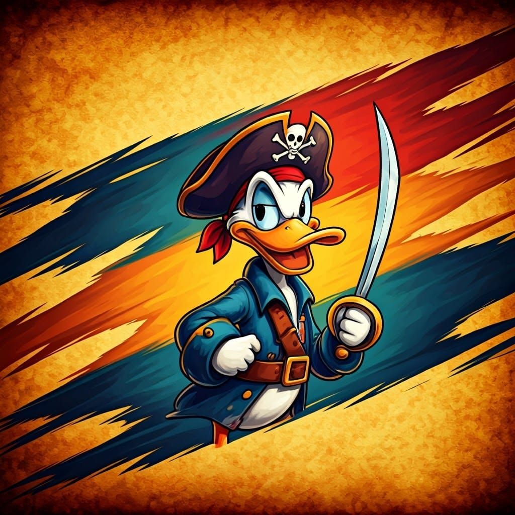Cartoon Pirate Duck Flag in Playful Style