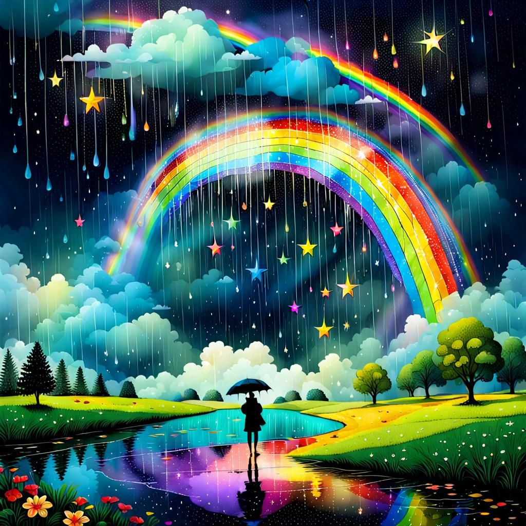 Surreal Rainbow Rain Stars in Vibrant Colors