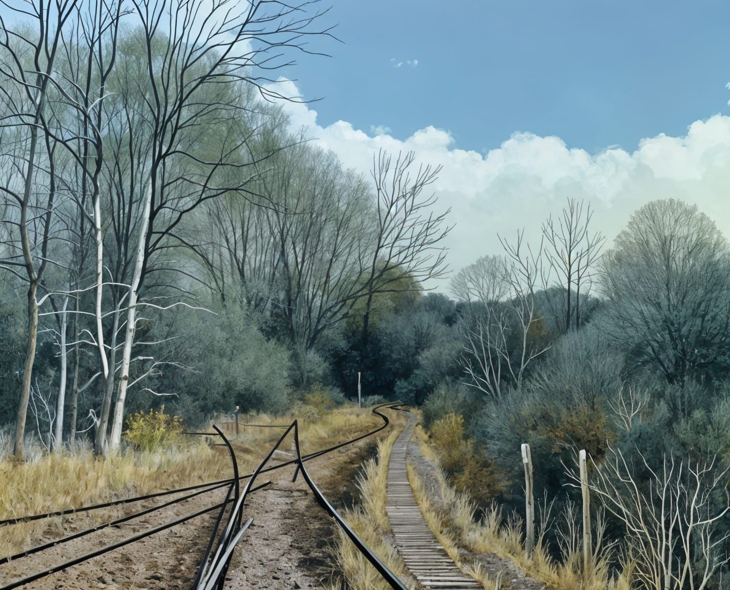 Abstract Railroad Landscape in Neutral Tones