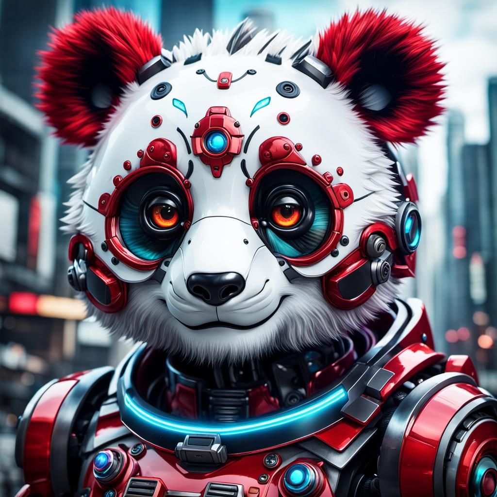 Cute Red Panda Robot in Anime Style