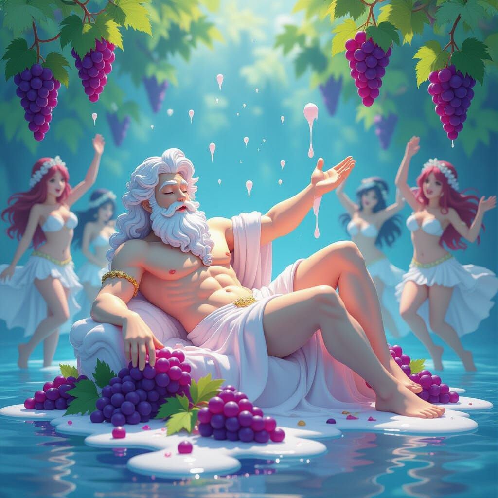 Melting Dionysus Ice Cream Sculpture in Anime Style