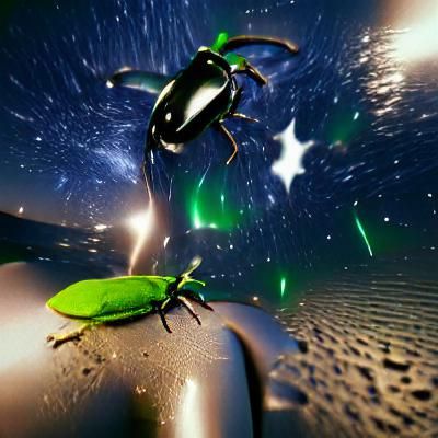Green Beetle Shooting Star in Midnight Sky