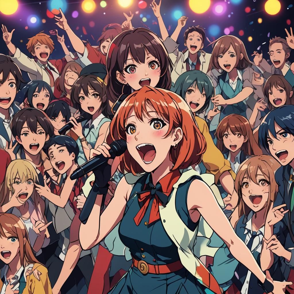 Anime Lounge Singer on Stage in Cel-Shaded Manga Style