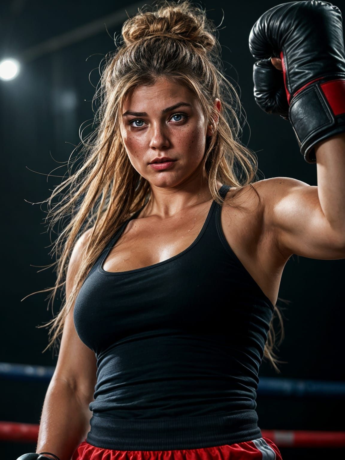 Empowered Female Boxer in Determined Stance