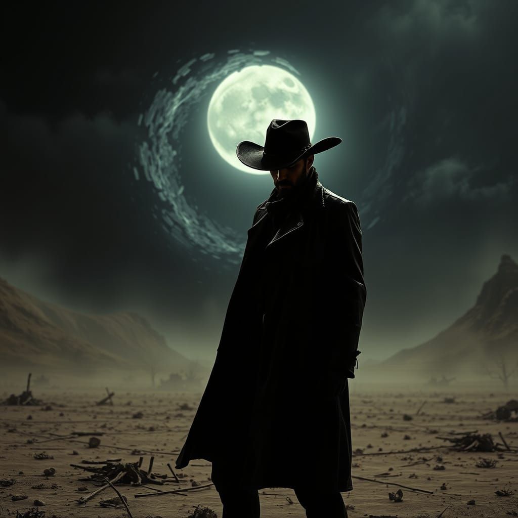 Desolate Cowboy in a Haunting, Surreal Landscape