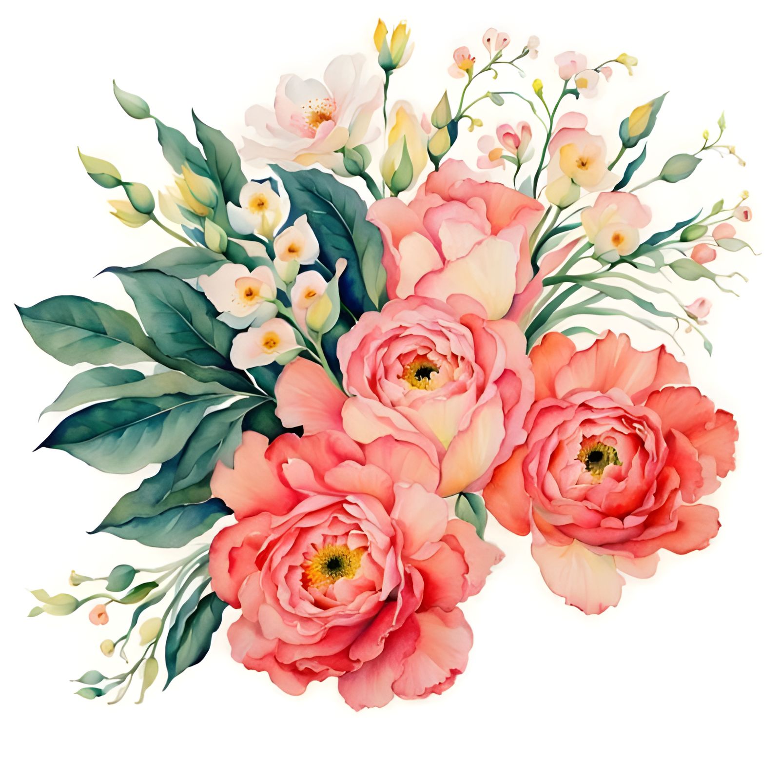 Pink Flower Bouquet Watercolor Masterpiece