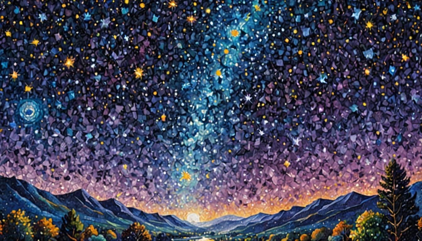 Vibrant Milky Way in Pointillism with Impasto Texture