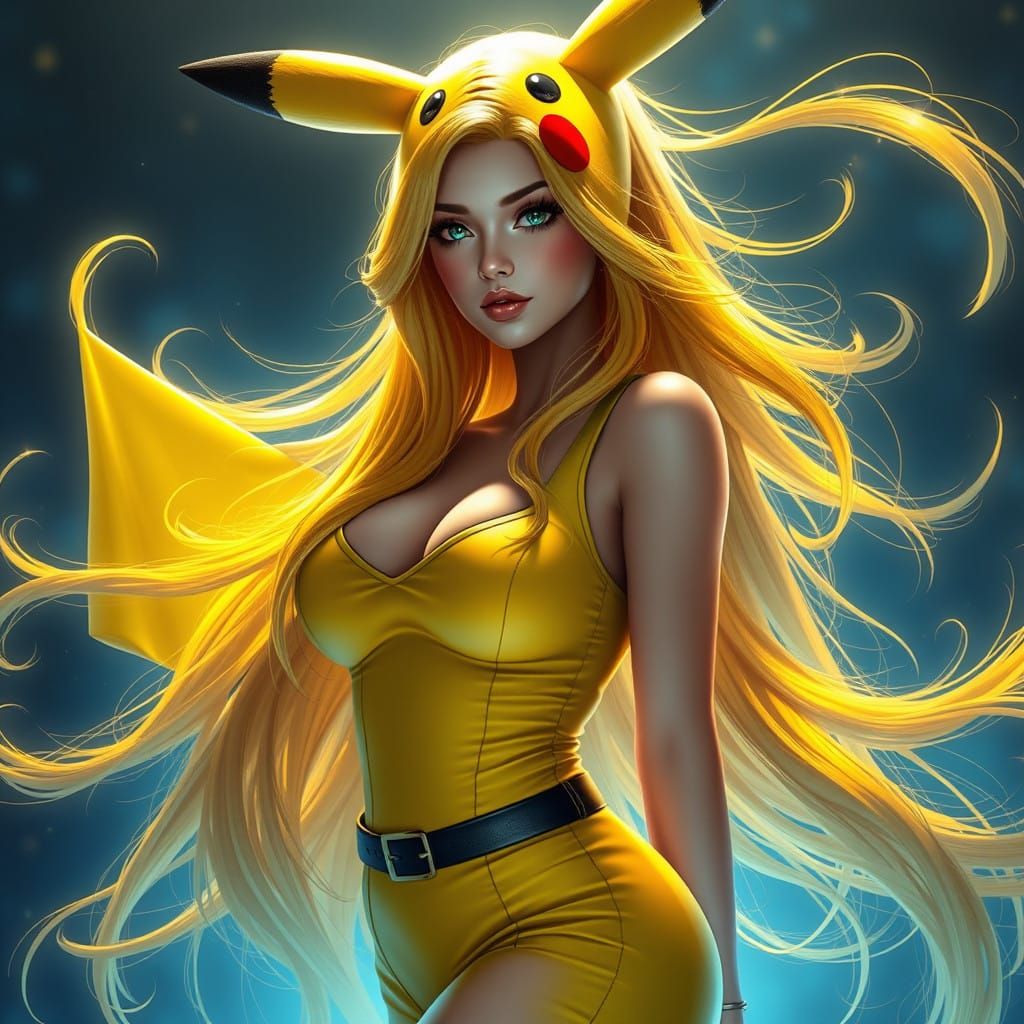 Surreal Goddess with Pikachu Inspiration in Fantasy Style