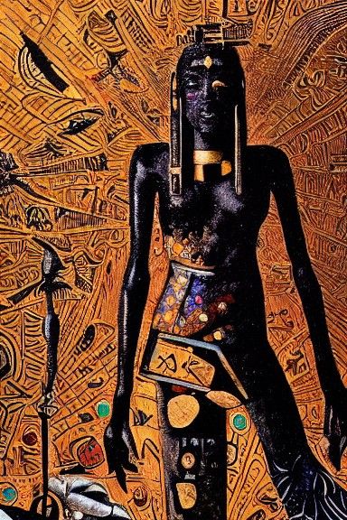 Afrofuturistic Woodcut: Warrior Woman in Post-Apocalyptic St...
