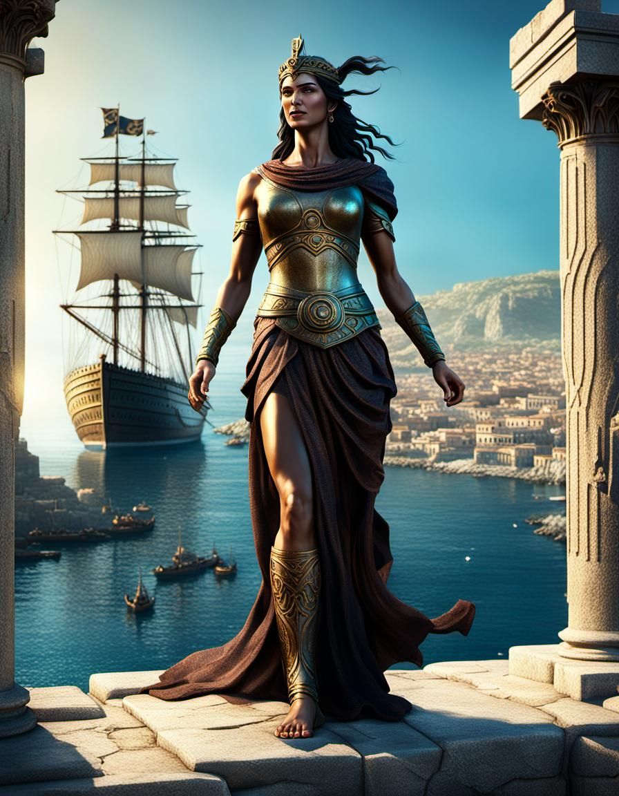 Greek Woman at Rhodes Harbor in Digital Art