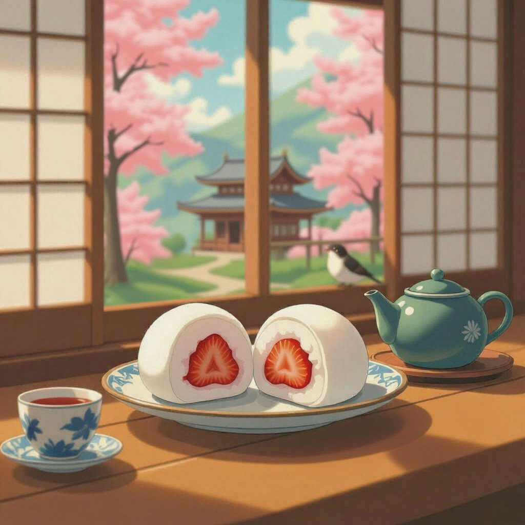 Strawberry Daifuku in Japanese Anime Style