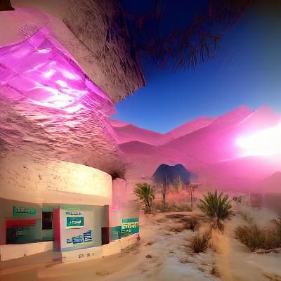 Vaporwave Desert Concept Art in Hyperrealism