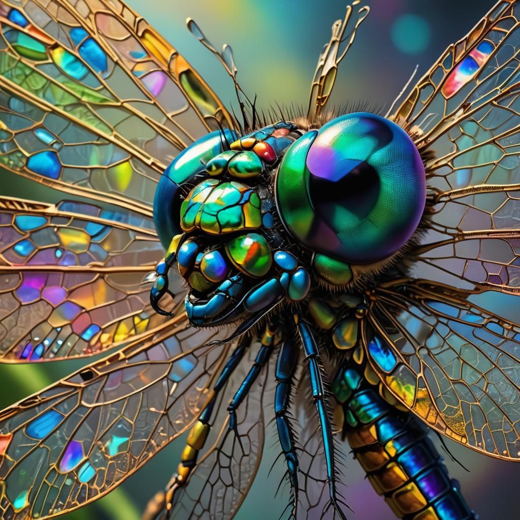 Fluorescent Dragonfly Head in Fauvist Fantasy Art