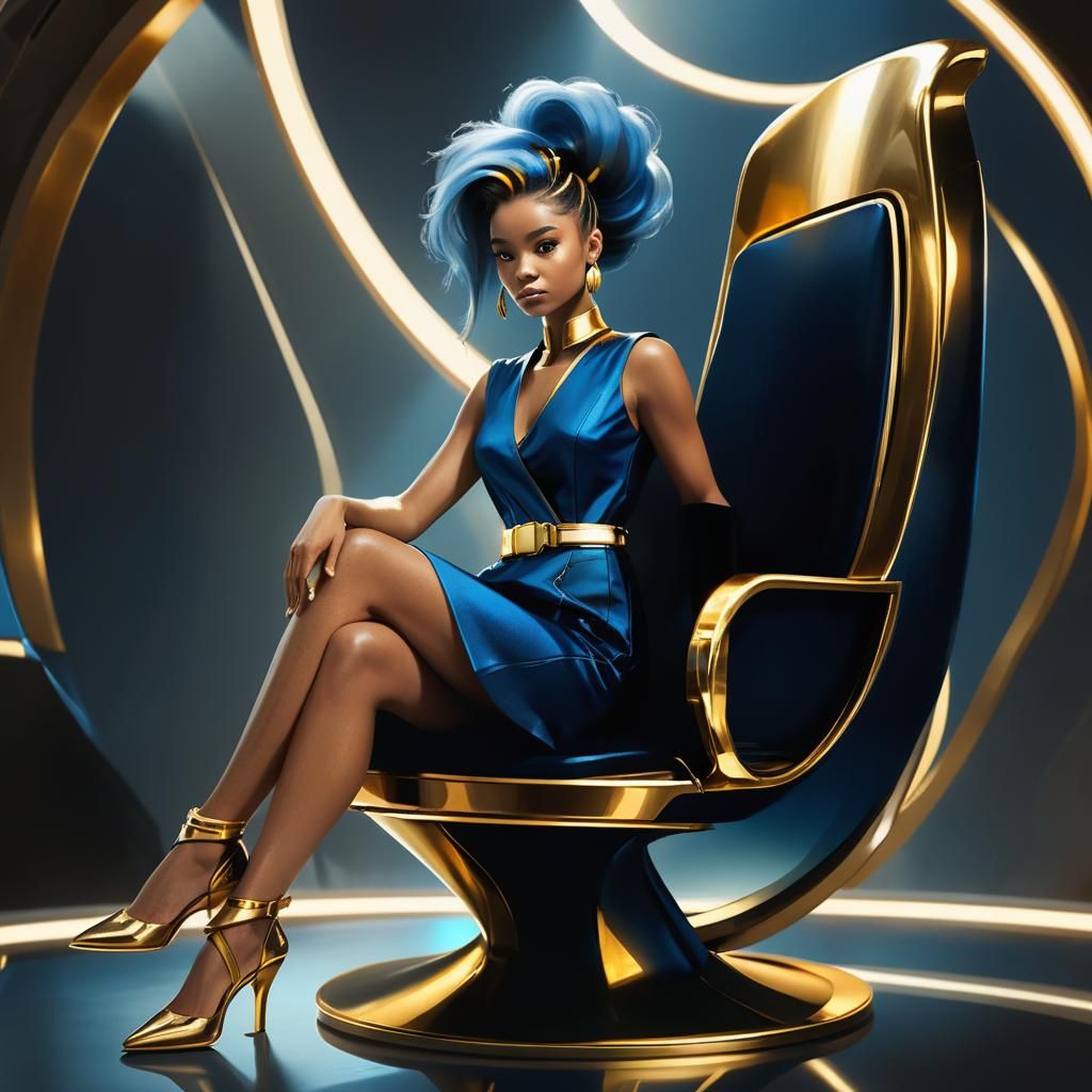 Girl in Regal Futuristic Attire with Skunk Streak