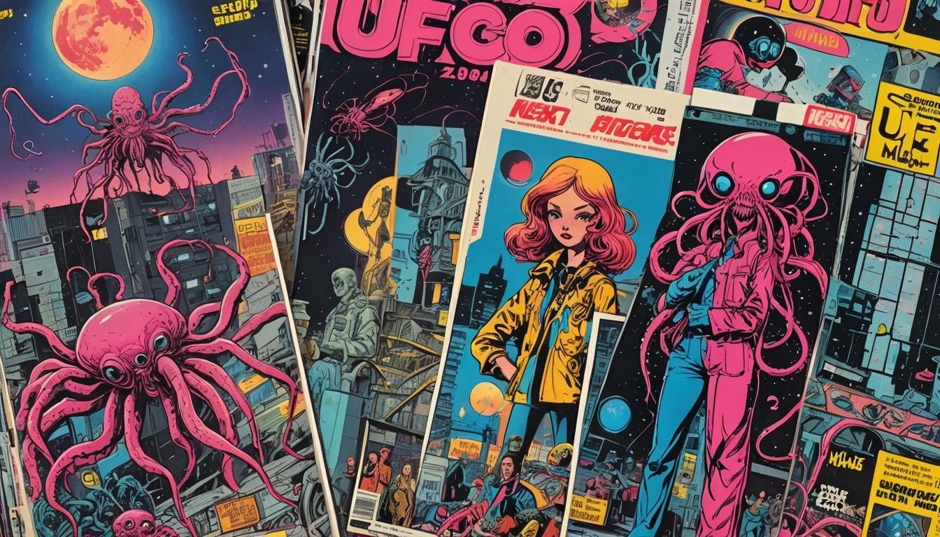 Retro Polish Comic Book Art with Neon Accents