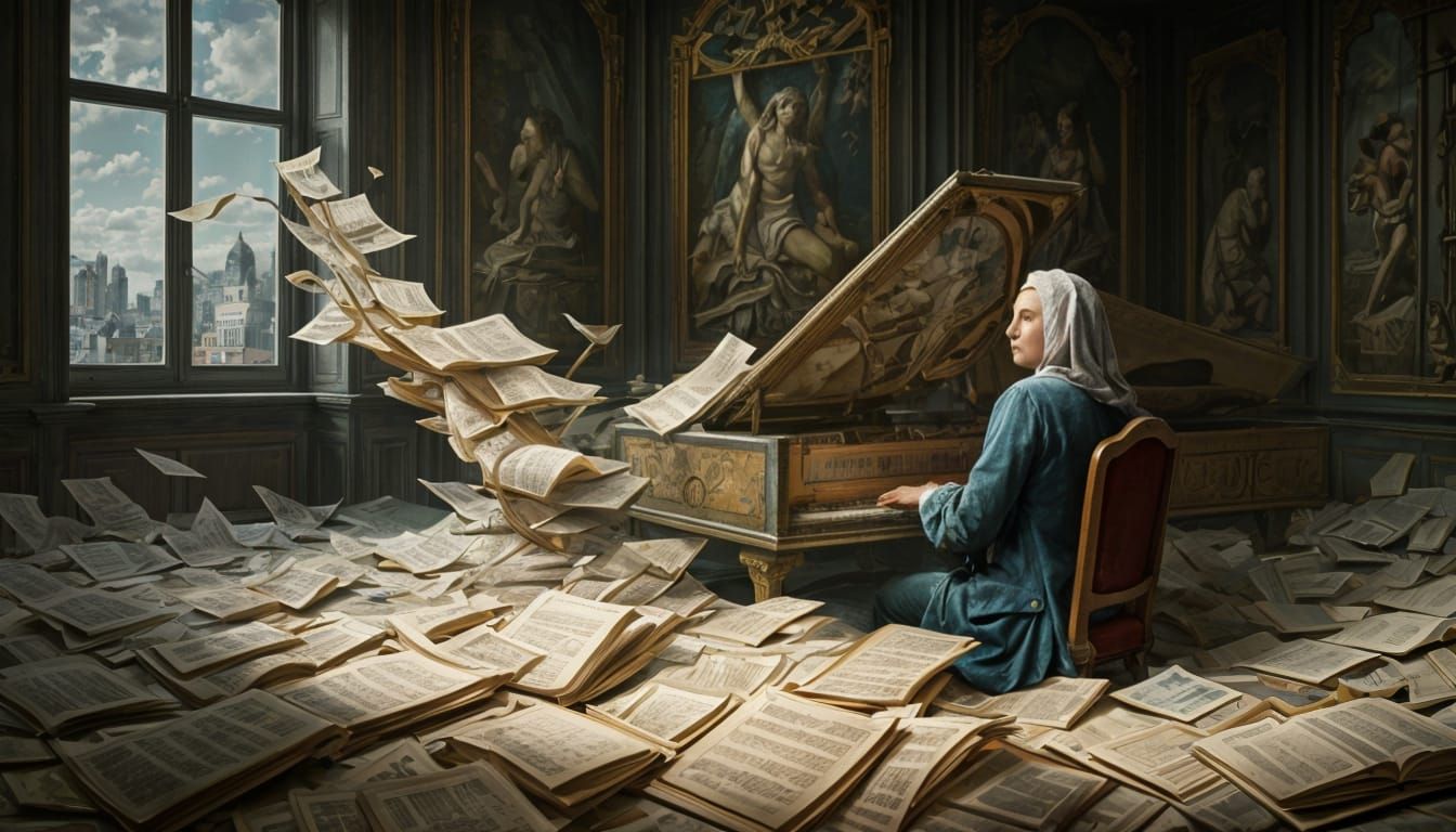 Bach Plays Harpsichord on Wave of Notes