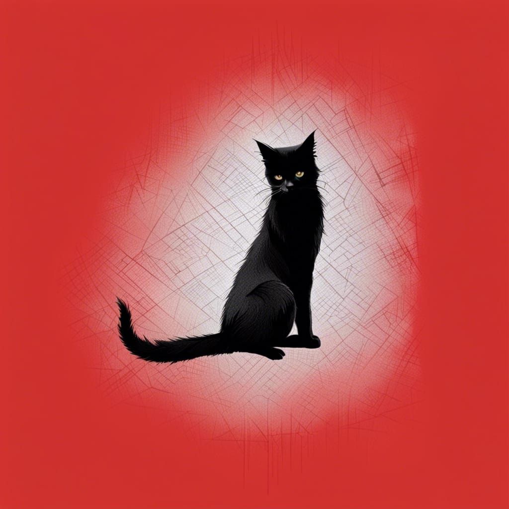 Anthropomorphic Cat-Woman Portrait in Blueprint Style