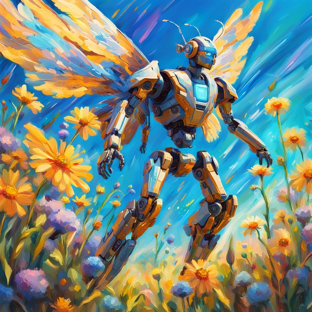 Cyborg Fairy Flies in Cyberpunk Fauvism