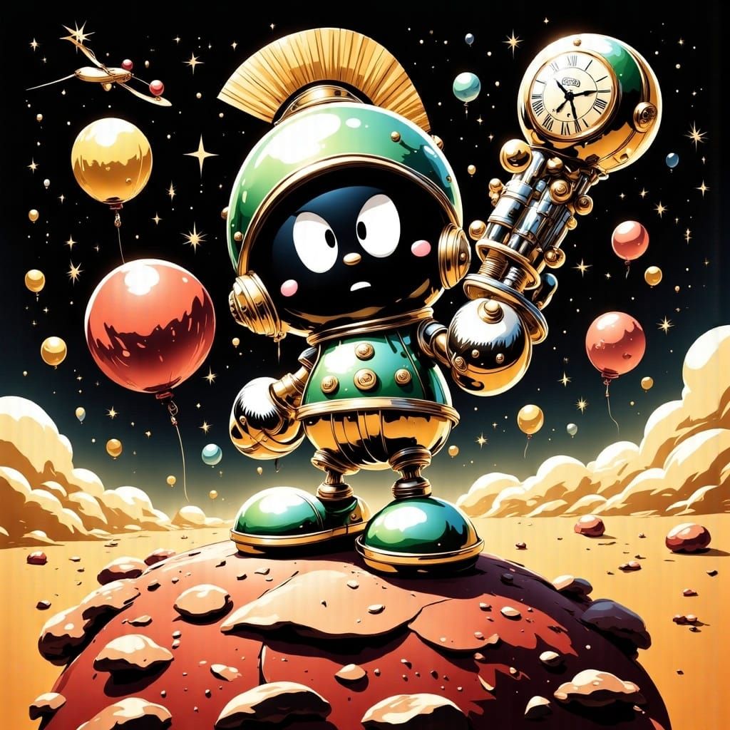 Retro-Futuristic Martian on Crimson Asteroid