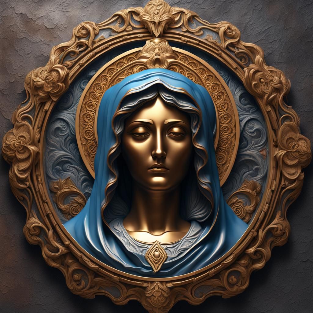 Virgin Mary Wall Carving with Halo