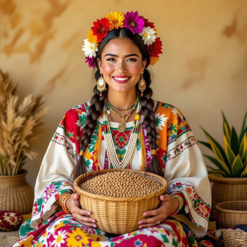 Pinto Bean Goddess in Folk Art Style