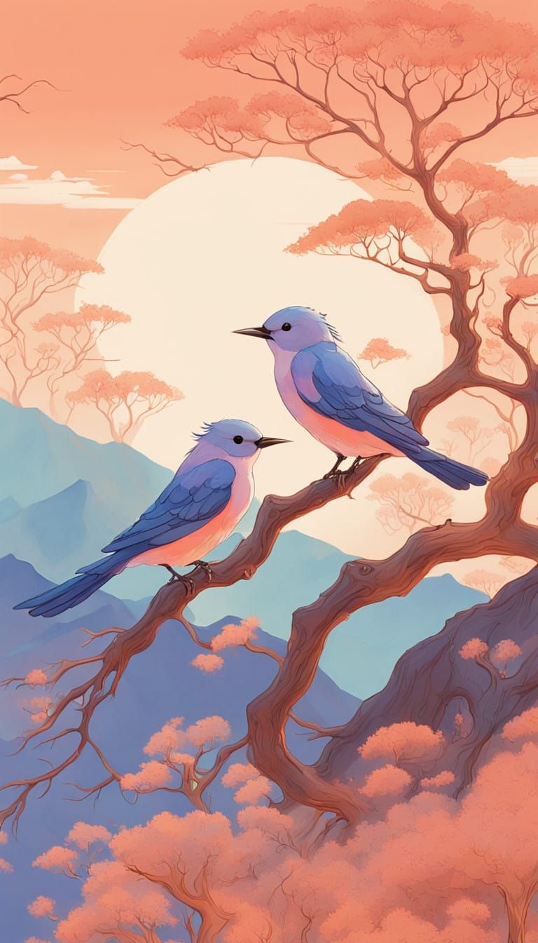 Surreal Birds in Vibrant Sunset Transforms to Melancholic Is...