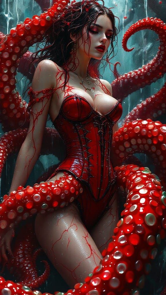 Glamorous Octopus Woman with Gothic Corset