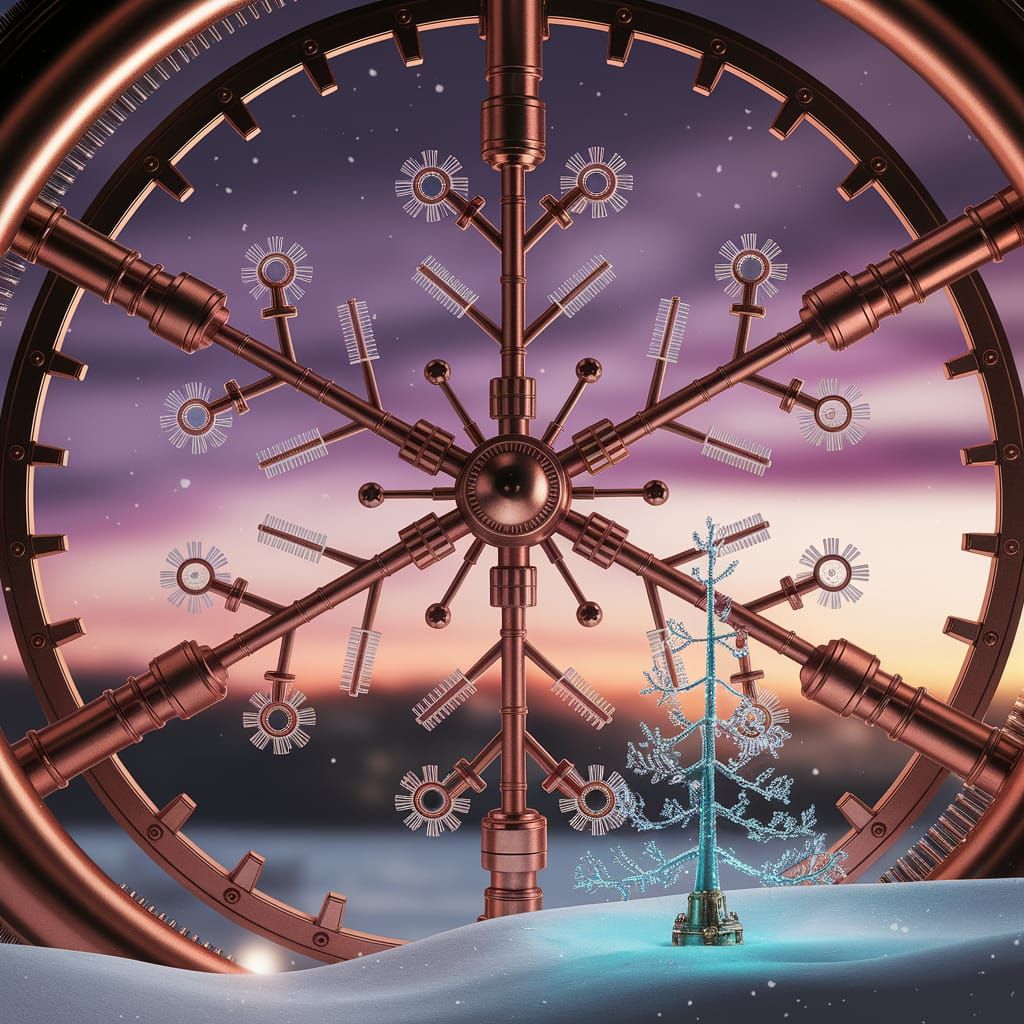 Steampunk Winter Wonderland in Vibrant Twilight Hues