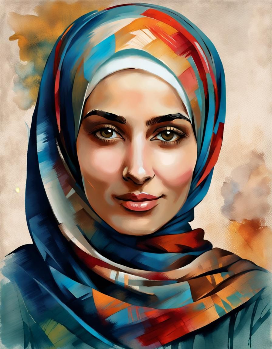 Friendly Hijabi Woman in Pop Art Style