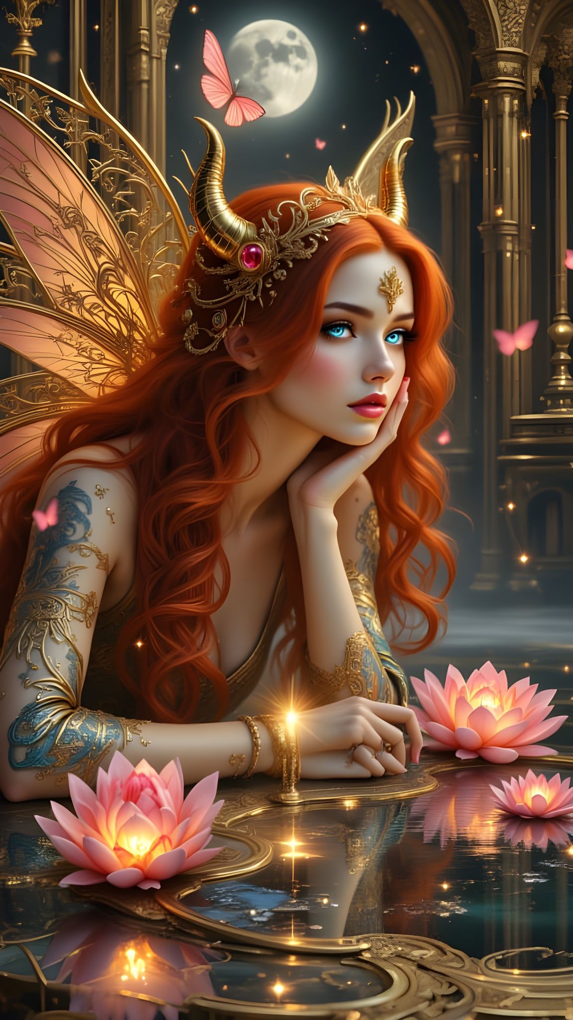 Otherworldly Woman with Dragon and Palace