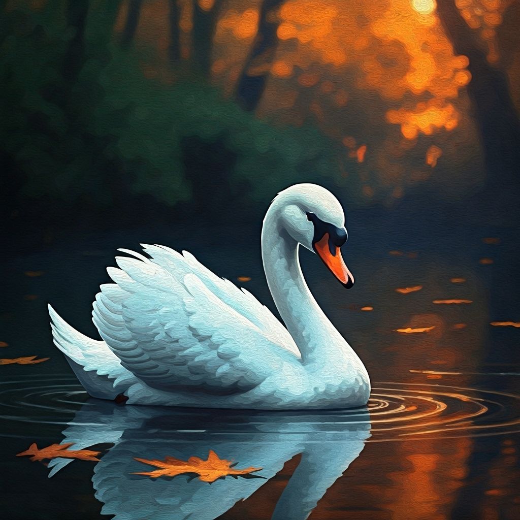 Chibi Swan on Lake in Epic Impressionist Style