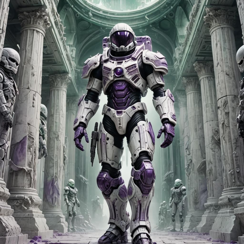 Biomechanical Astronaut in Marble Armor, Digital Matte Paint...