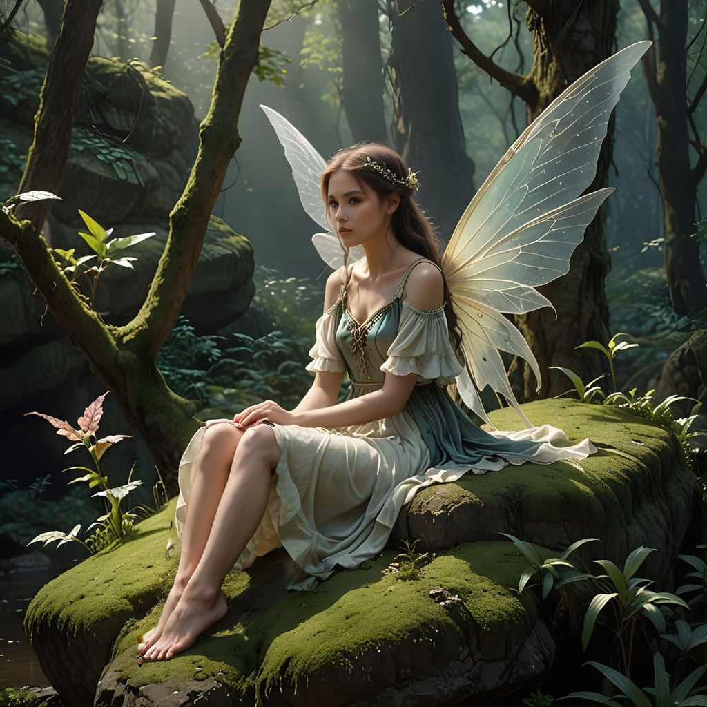 Whimsical Fairy in Dreamy Landscape