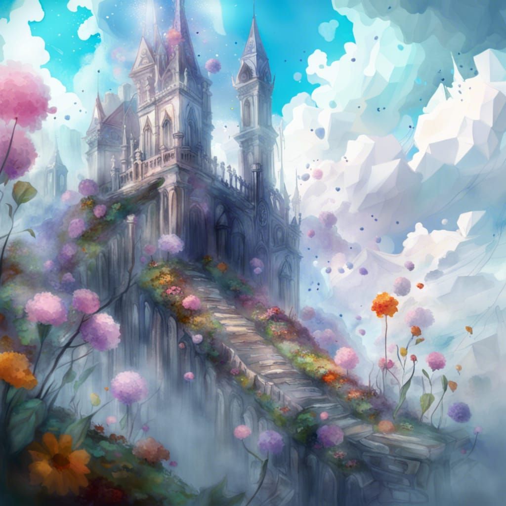 Floating Castle Kingdom in Ethereal Rococo Style
