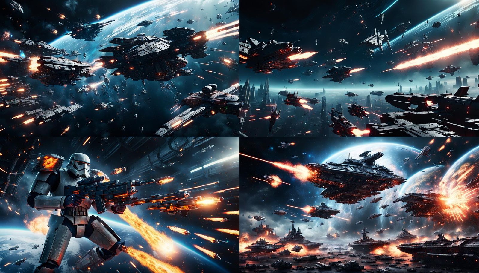 Intense Space Battle Above Earth with Super Soldiers