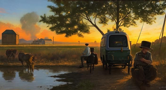 Golden Hour Oil Painting in Gurney Style