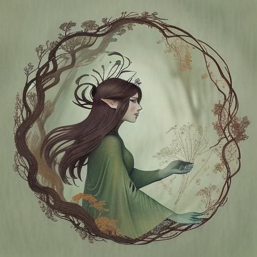 Ethereal Elf Archer in Forest, Watercolor Art