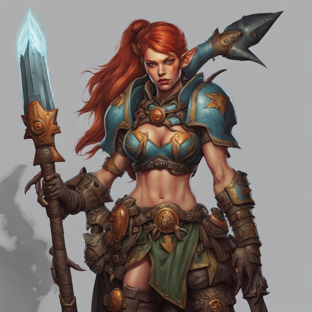 Surreal Cyberpunk Space Marine Witch in Elven Armor