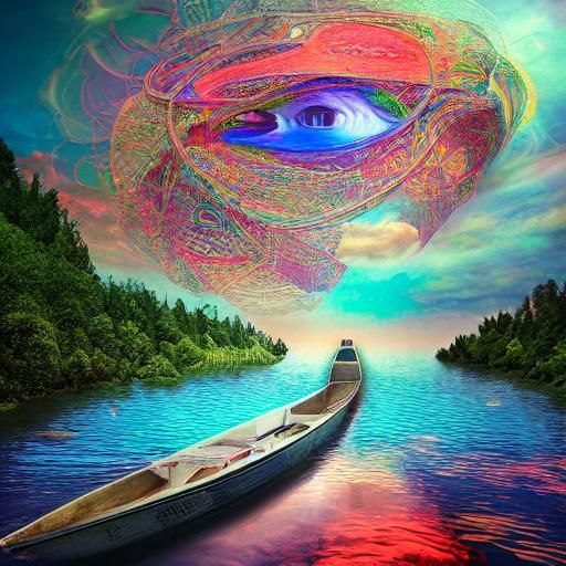 Dreamy River Boat: A Journey of Self in Astral Illustration