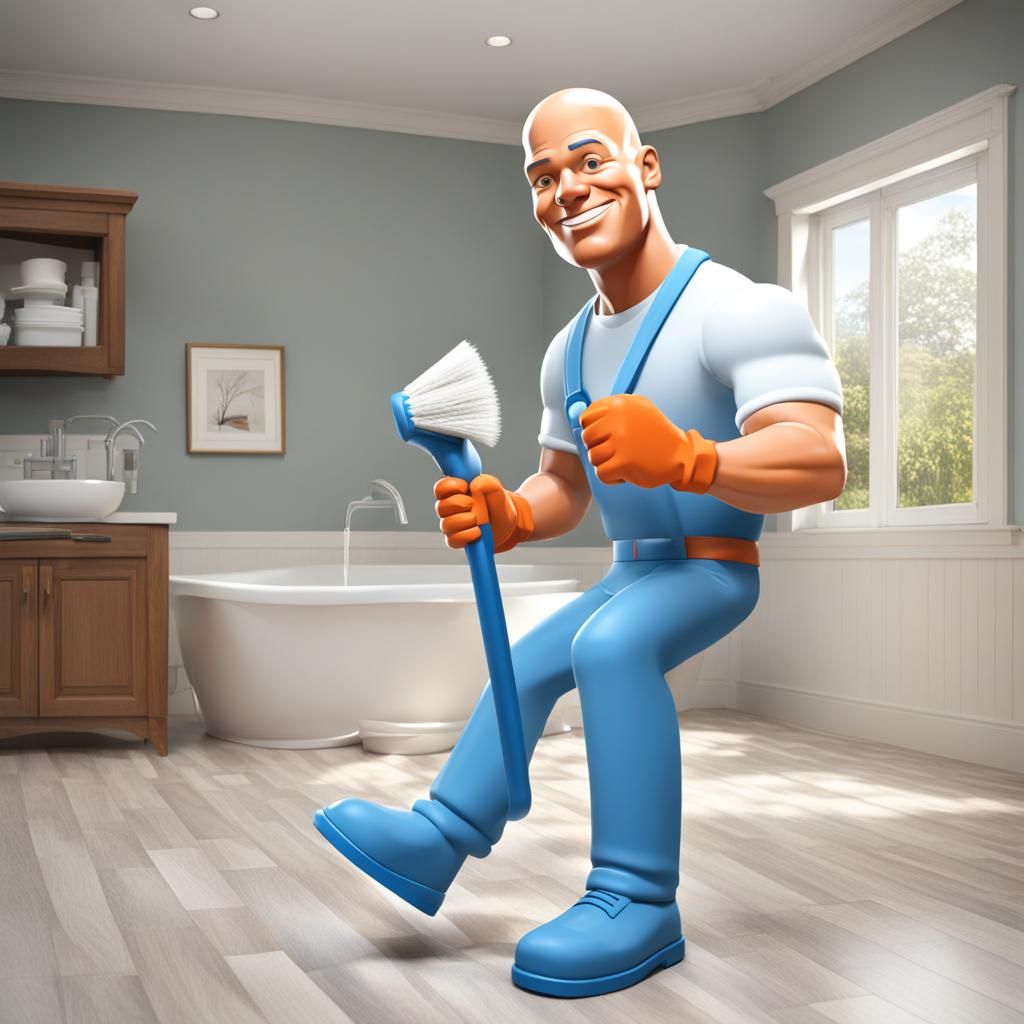 Dazzling 3D Mr. Clean Cleans the Floor in Stunning 16K Detai...