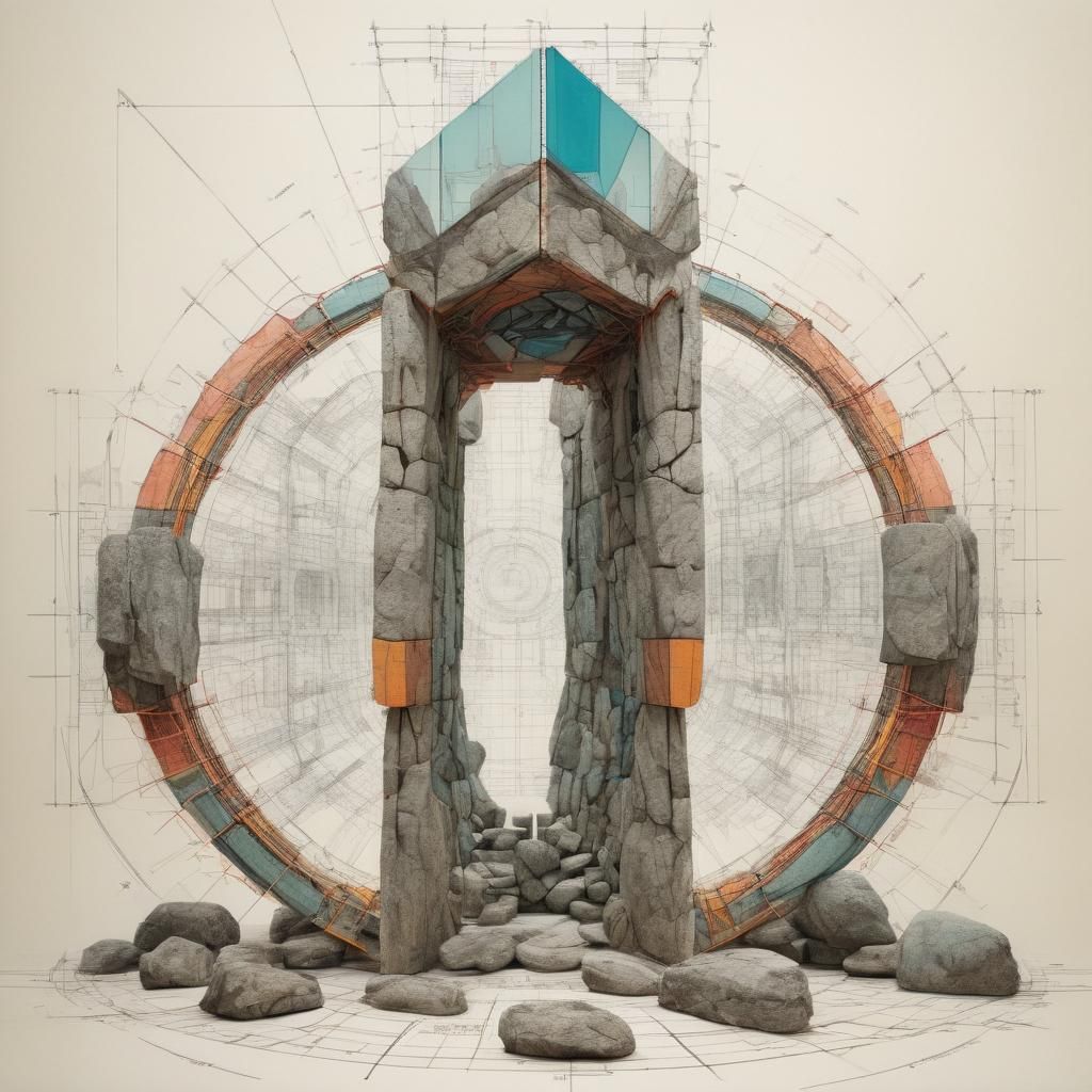 Standing Stones Symmetry in Colored Technical Drawing
