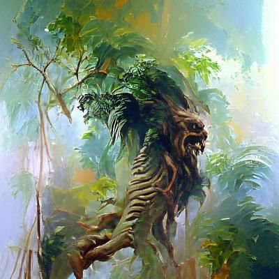 Jungle Tree Monster in Oil Painting Style