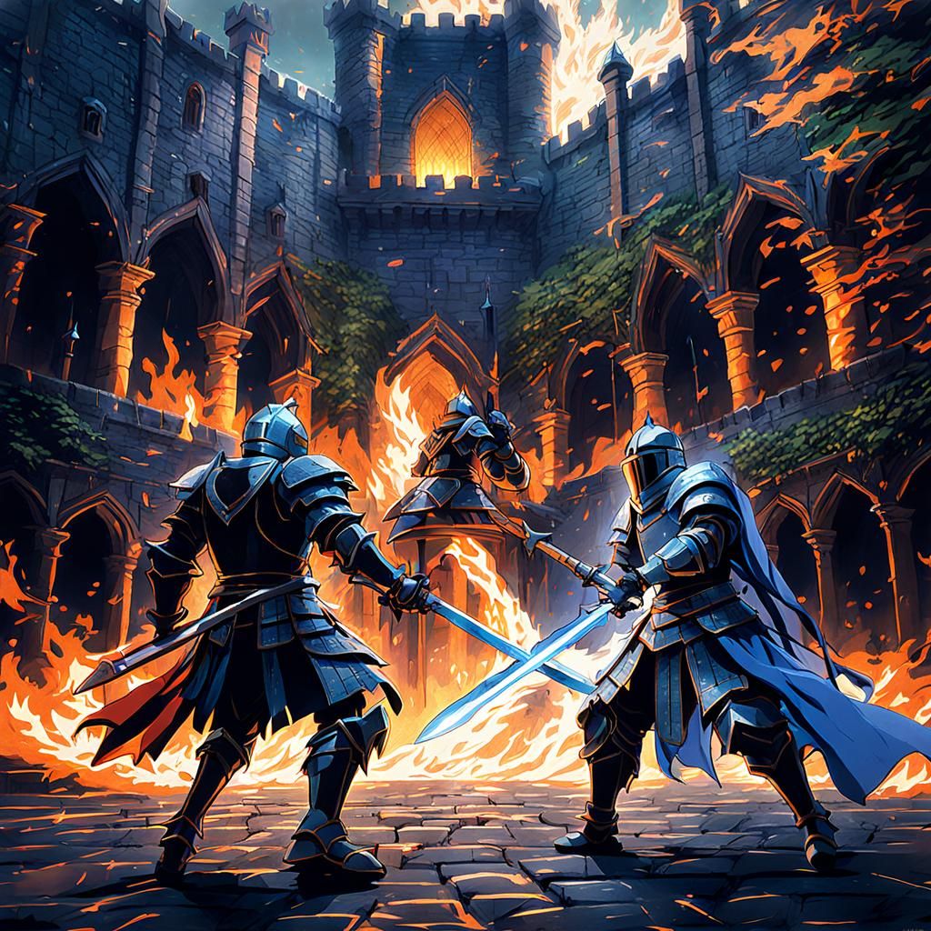Epic Fire Knight vs Wind Knight in Anime Style