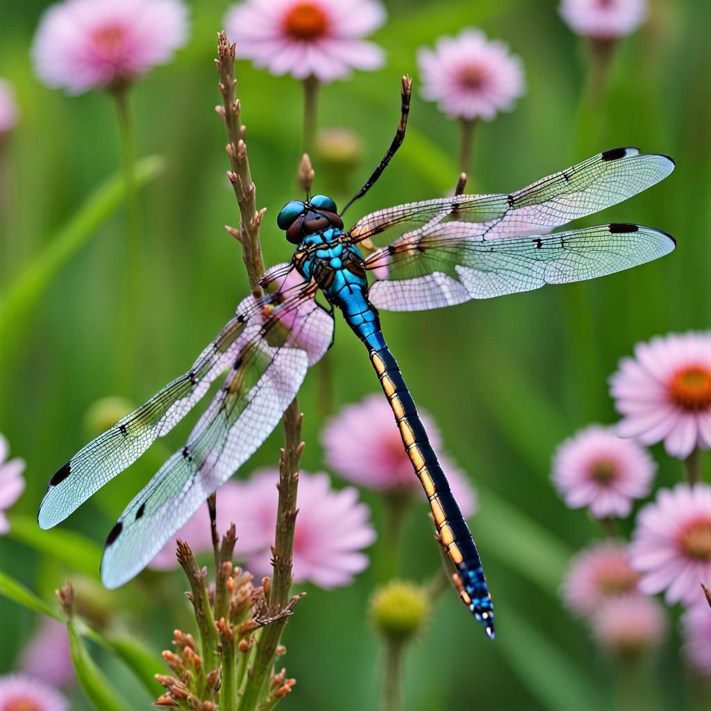 Dragonflies in a Vibrant Flower Garden