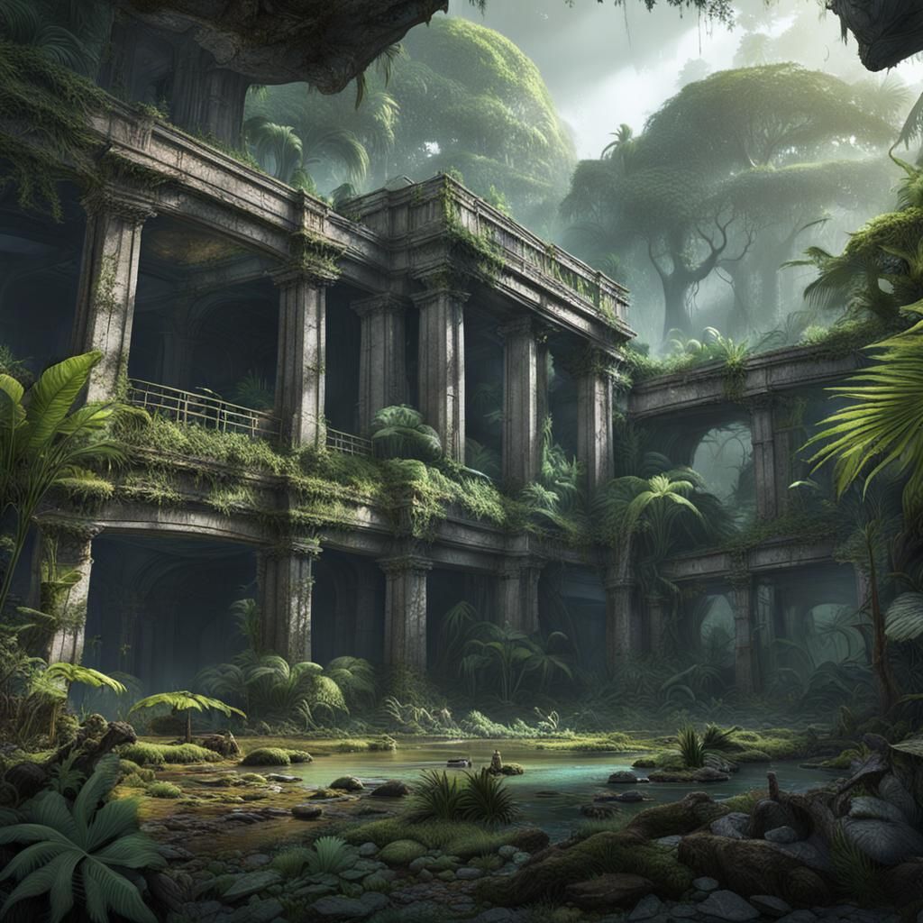Abandoned Ruins in Jungle: Atmospheric Matte Painting