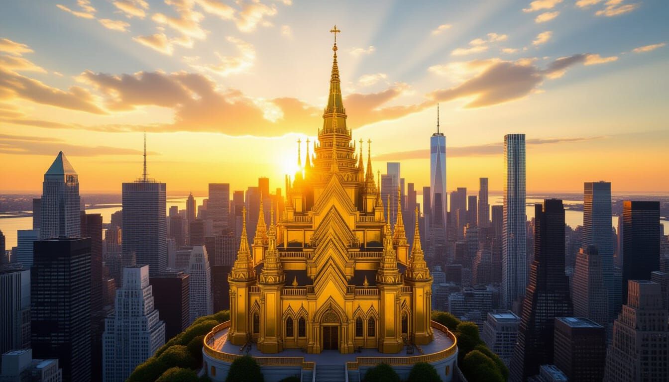 Golden Castle Towers Amidst NYC Skyline HDR