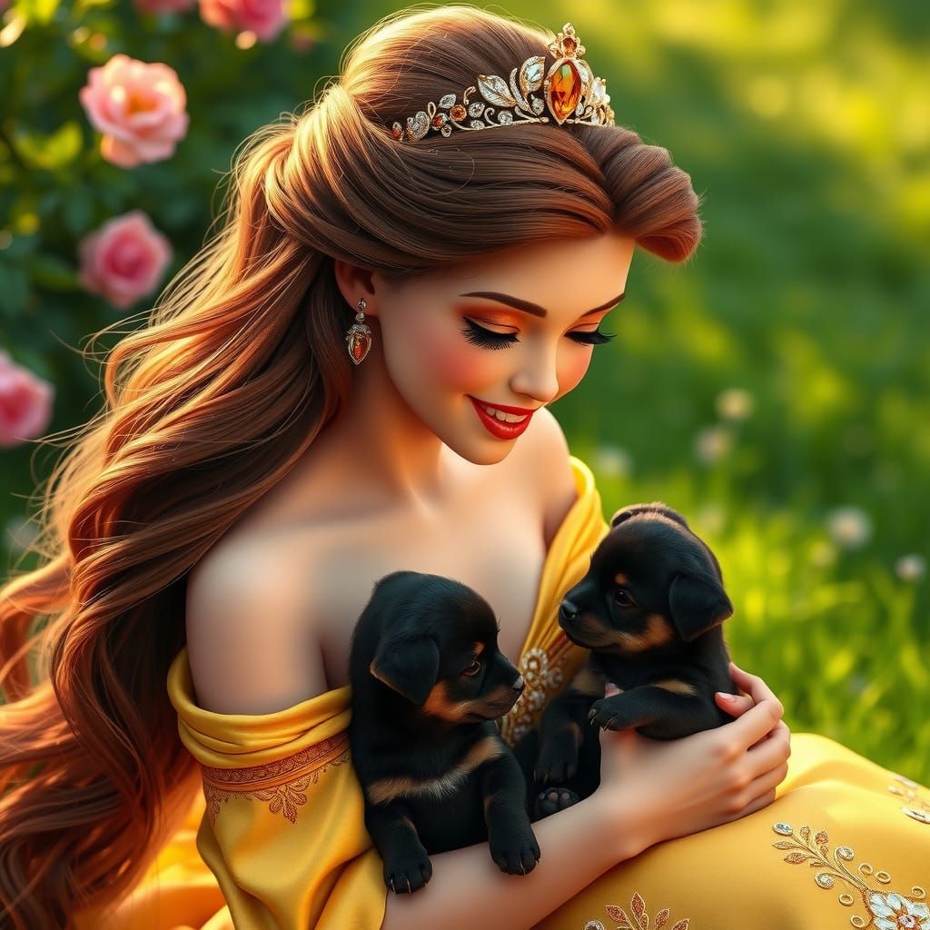 Belle with Puppies: Disney Princess Portrait