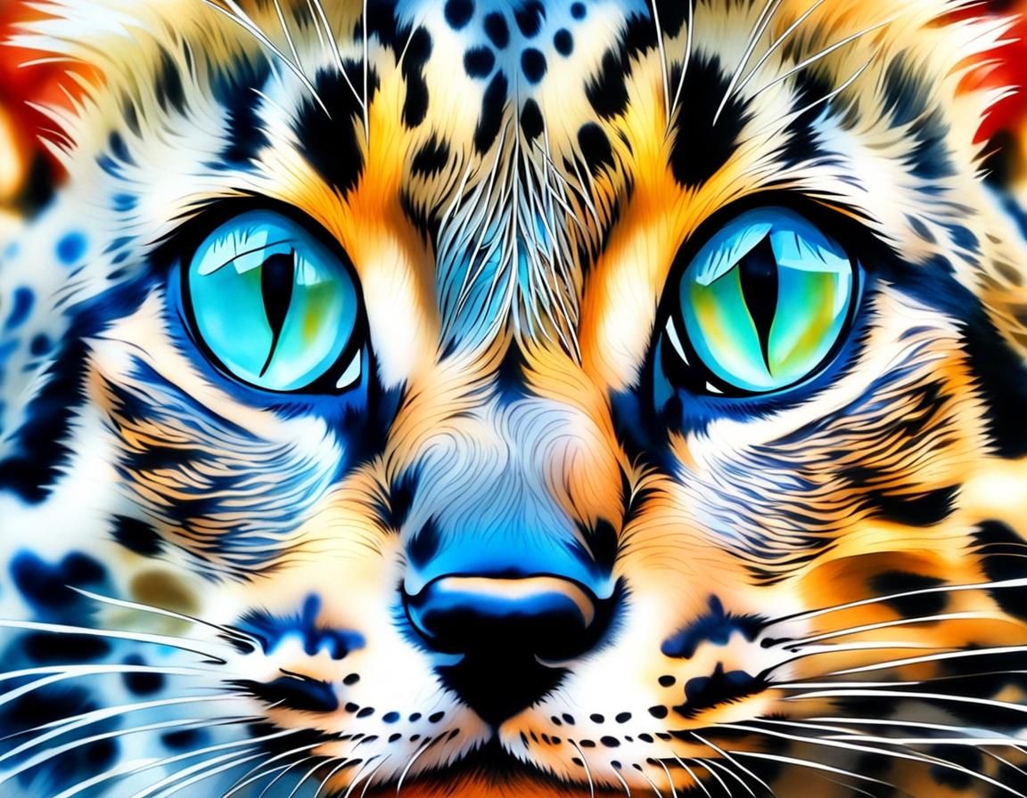 Close-up for a Spotted African Serval Cat with Beautiful Large Blue Eyes