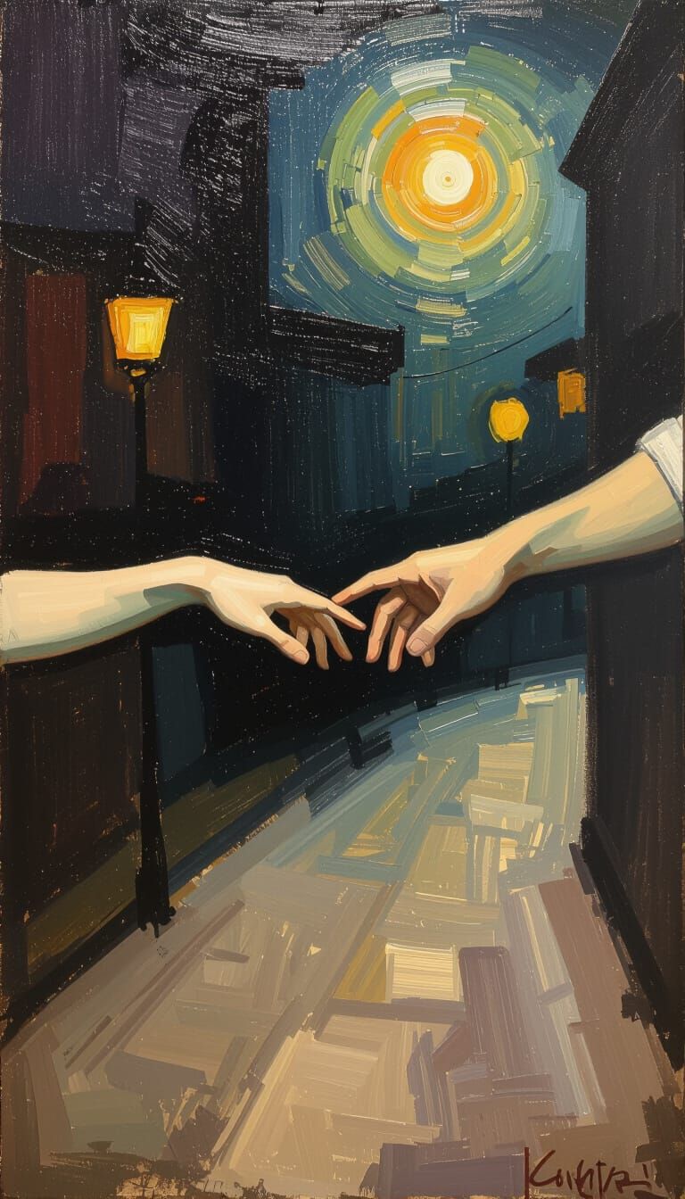 Mysterious Romantic Hands Reaching in Dim Light
